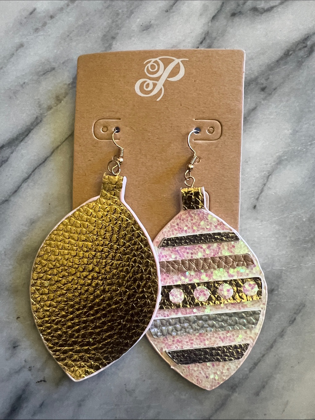 Plunder Gold & Pink Striped Teardrop Dangle Earrings. ( Felicity)